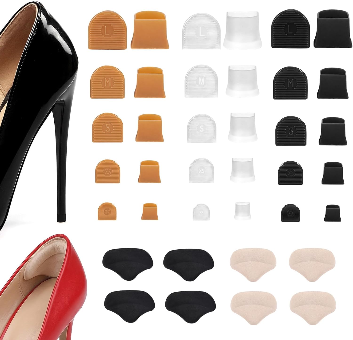 15 Pairs Heel Caps for High Heel, 4 Pairs Heel Pads for Shoes Women, 5 Sizes Stiletto Heel Caps Protectors