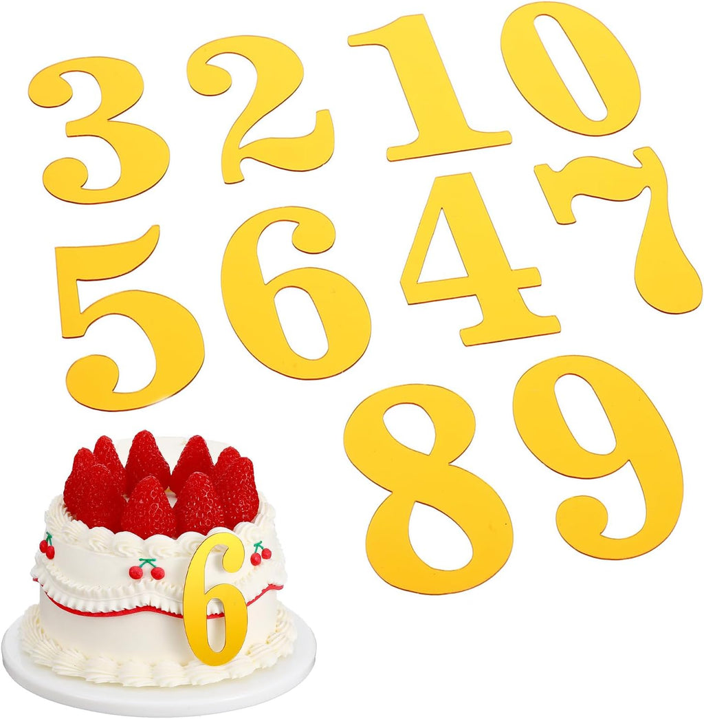 0-9 Gold Acrylic Cake Numbers Topper, 20 Pcs 3.07 Inch Mirror Happy Birthday Cake Topper Party Cupcake Toppers for DIY Handmade Cakes Birthday Party Wedding Anniversary Decorations