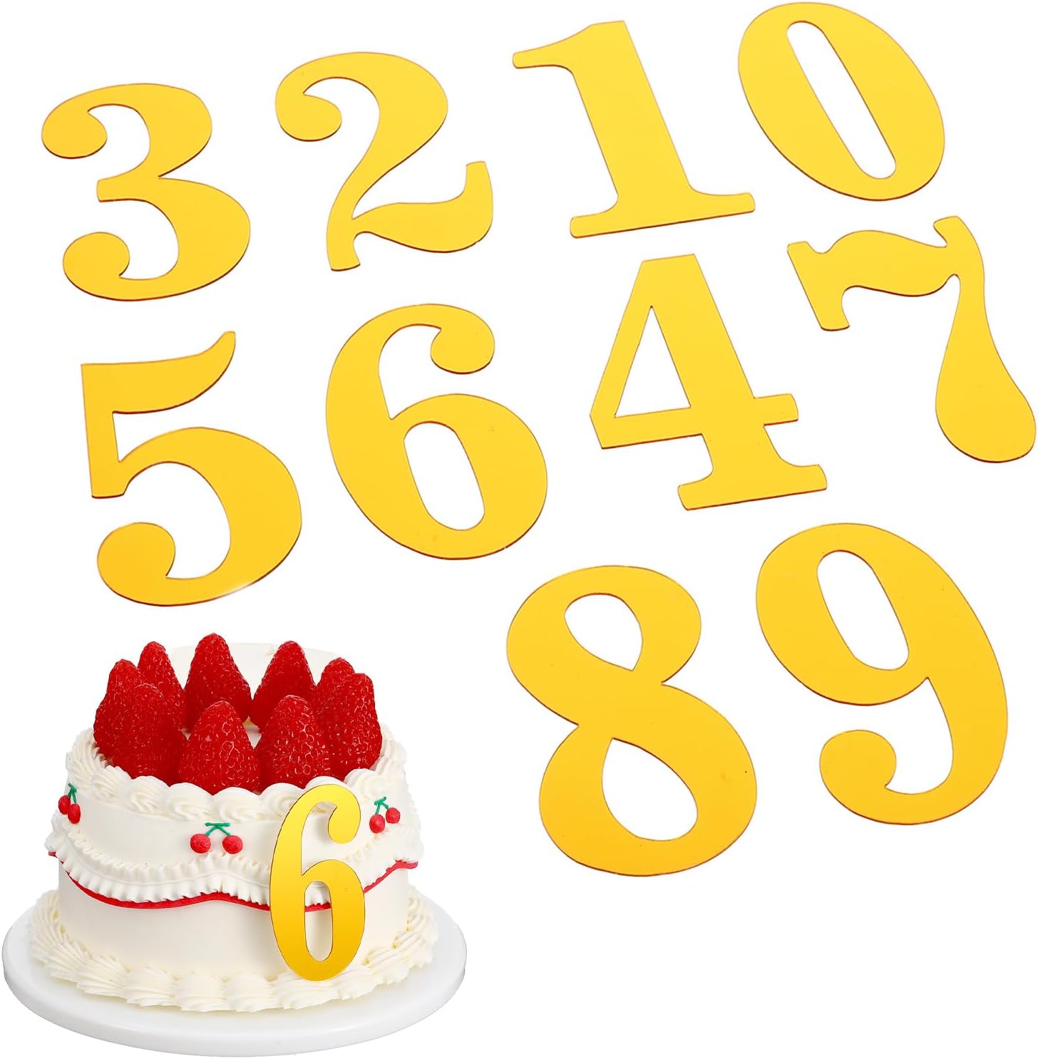 0-9 Gold Acrylic Cake Numbers Topper, 20 Pcs 3.07 Inch Mirror Happy Birthday Cake Topper Party Cupcake Toppers for DIY Handmade Cakes Birthday Party Wedding Anniversary Decorations