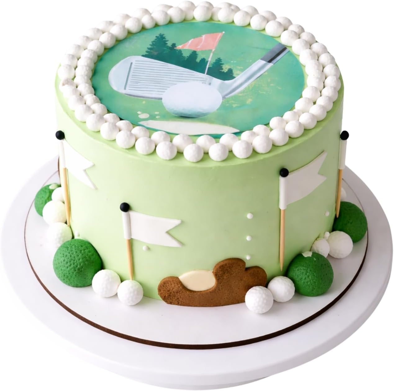 Dekora, Edible Golf Ball Cake Decoration, Edible Cake Toppers Decoration for Sports Party, Round 7.8 In, For Fondant, Cream, Buttercream and Chocolate Coating, Easy to Use, Sugar-Free