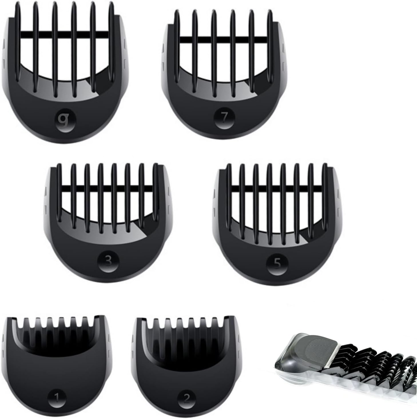 Beard Trimmer Replacement Head Compatible with Series 5，6 and 7 .1/2/3/5/7/9mm 6pcs Comb Trimming Attachment, for Electric Shavers 5018s5020s6075cc 7071cc7075cc7085cc7020s，5050cs6020s 6072cc