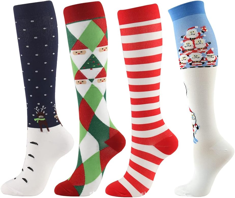 4 Pairs Compression Socks for Men Women,Is Best for Football,Travel,Flight,Athletics,Running,Calf Pressur Support.