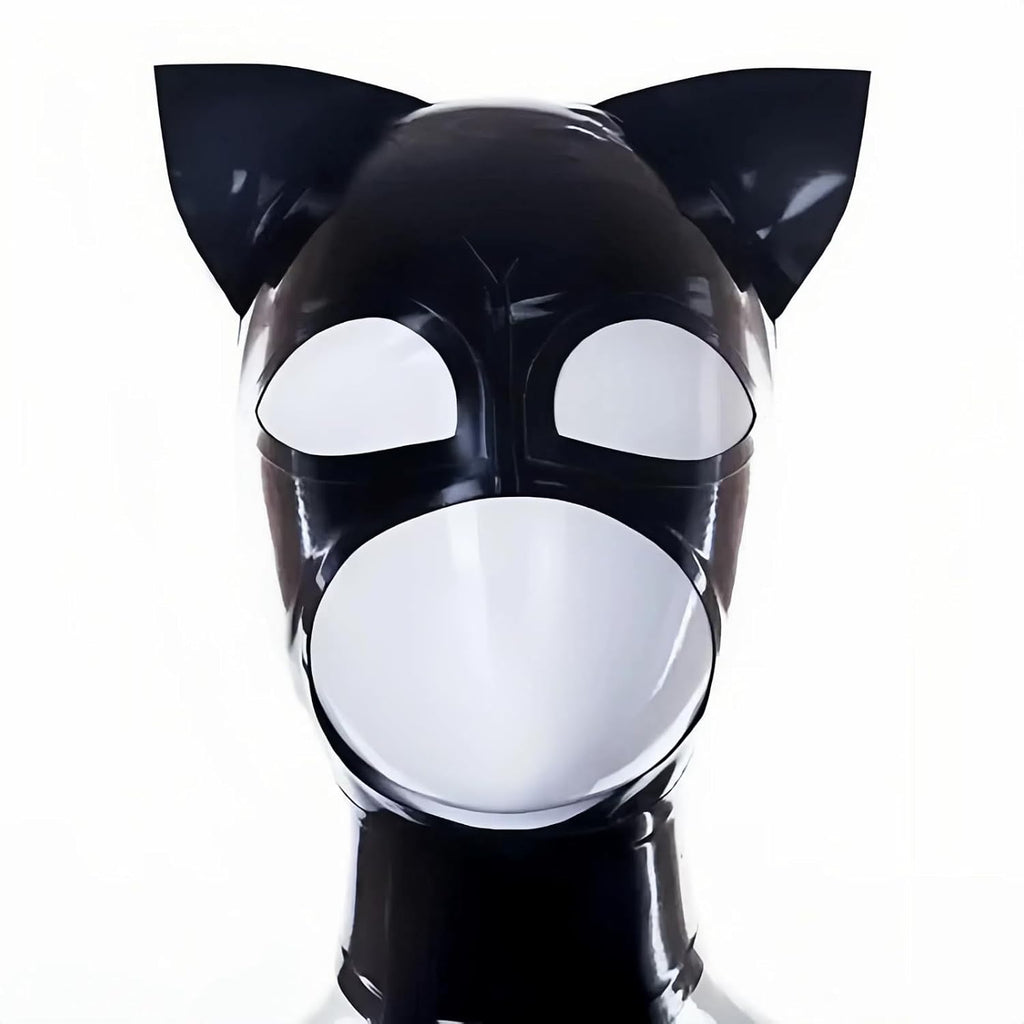 Latex Mask,Unique SM Cat Ears Latex Hood Mask for Fetish Club Ball Cosplay Halloween Party