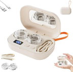 Portable Rechargeable Ultrasonic Contact Lens Cleaner Case, Compact Deep Cleaning Device, Contact Lens Cleaner Machine with 3-Minute Cycle, Mirror & Tweezers for Travel, Office (1Pcs)