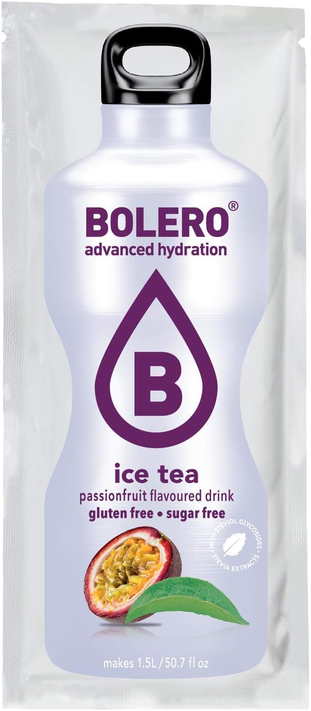 Bolero- Sugar Free Drink Mix Packets Iced Tea Passion Fruit Flavors | Powdered Flavored Water Packets | 12 Large Sachet On The Go Packets