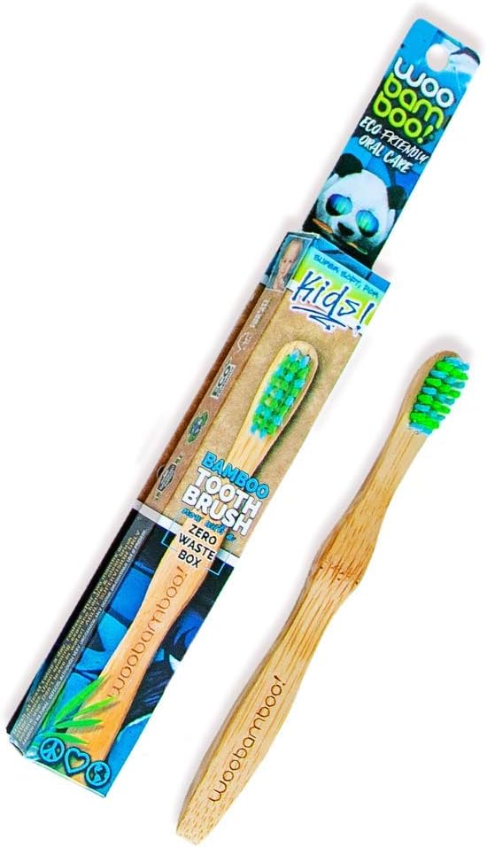Bamboo Toothbrush + Zero Waste Packaging - Eco-Friendly, BPA Free Dental Grade Nylon Bristles, Biodegradable, Compostable, Vegan by WooBamboo! - Kids Super Soft Bristles