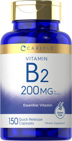 Carlyle Vitamin B2 200mg | 150 Count | Riboflavin | Non-GMO & Gluten Free Essential Supplement