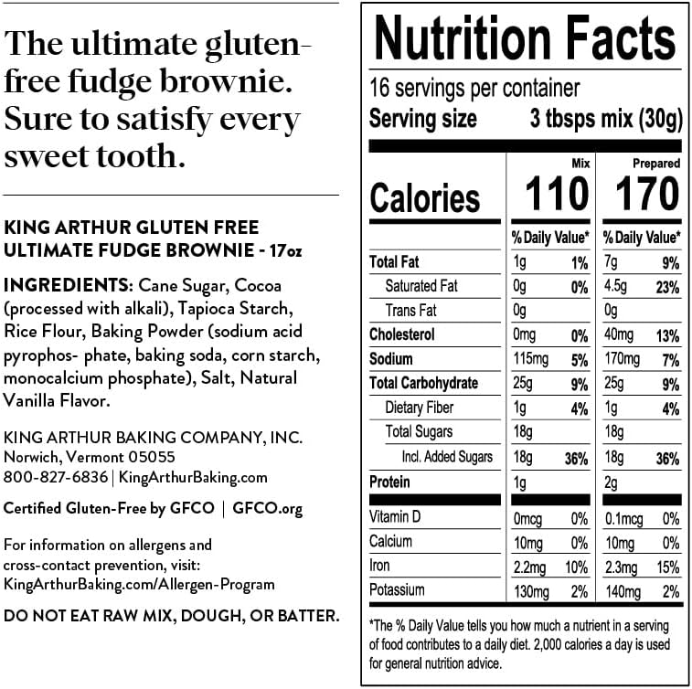 King Arthur Gluten-Free Fudge Brownie Mix, Certified Gluten-Free, Non-GMO Project Verified, Certified Kosher, 17 Oz