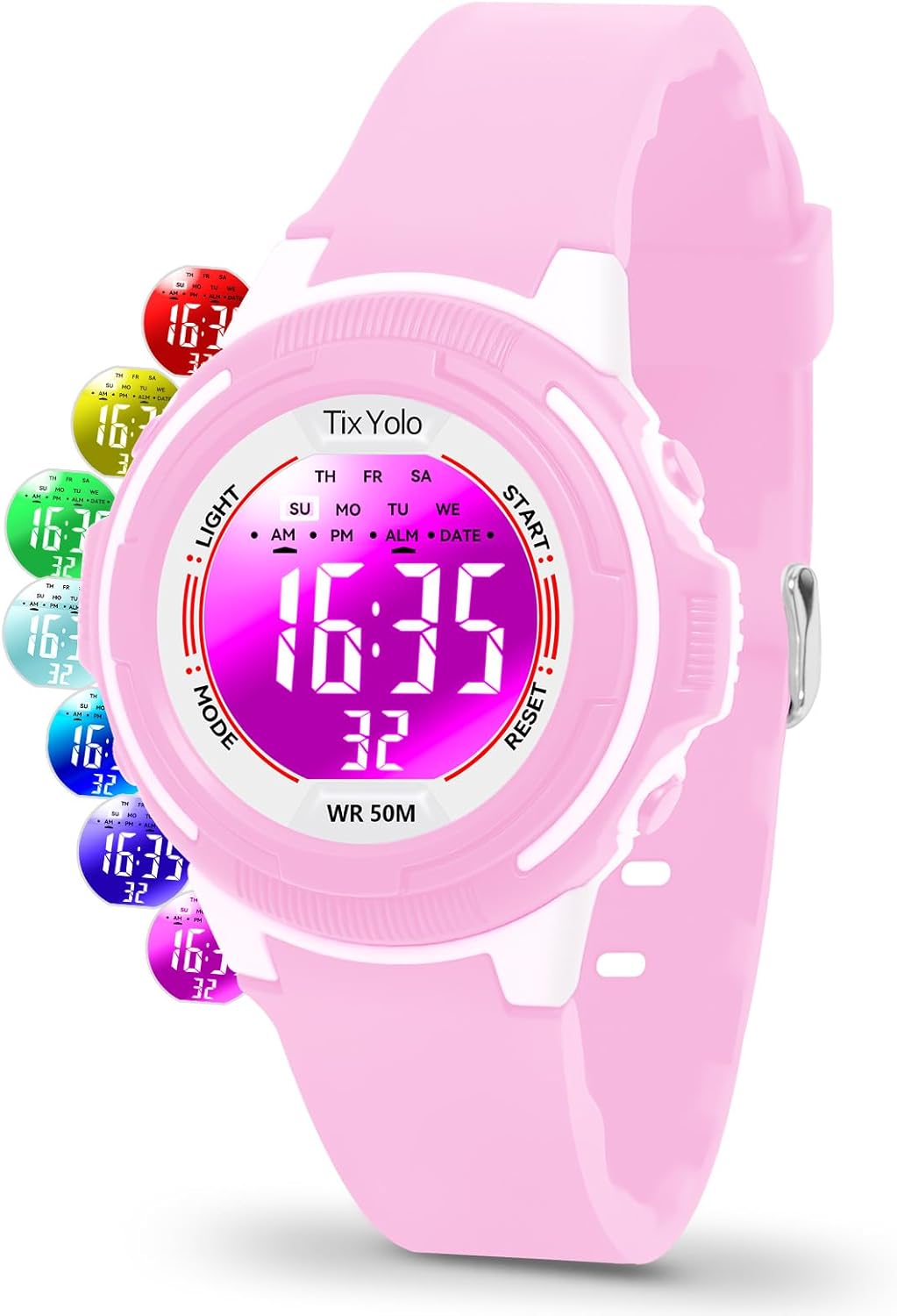 Digital Kids Watch with 7 Color Lights 50M Waterproof,Alarm,Stopwatch,Soft Strap,Children Gifts Sports Watch for Boys Girls 5-12 Years