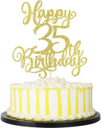 PALASASA 1 PCS Happy 35th Birthday Cake Topper-Gold Glitter Cheers to 35 Years Birthday Cake Pick 35 Fabulous Cake Decoration,Happy 35th Birthday/Anniversary Party Cake Decorations (Gold 35th)