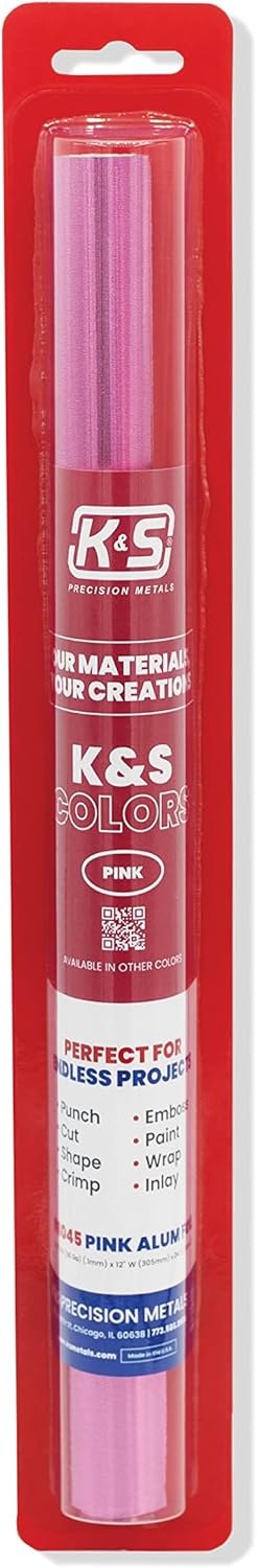 K&S Precision Metals Aluminum Crafting Foil, Two-Sided Pink/Silver 6045 – 0.004" Thick (36 Ga) x 12" Wide x 24" Long (1 Roll) – DIY Crafts, Repairs, Home Décor, Made in USA