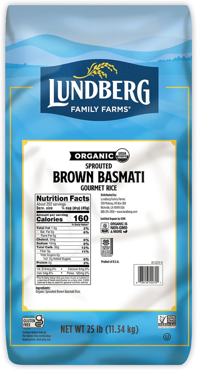 Lundberg Organic Long-Grain Brown Basmati Rice, Bulk – Non-Sticky, Fluffy & Aromatic, Responsibly Grown in California, 25 Lbs