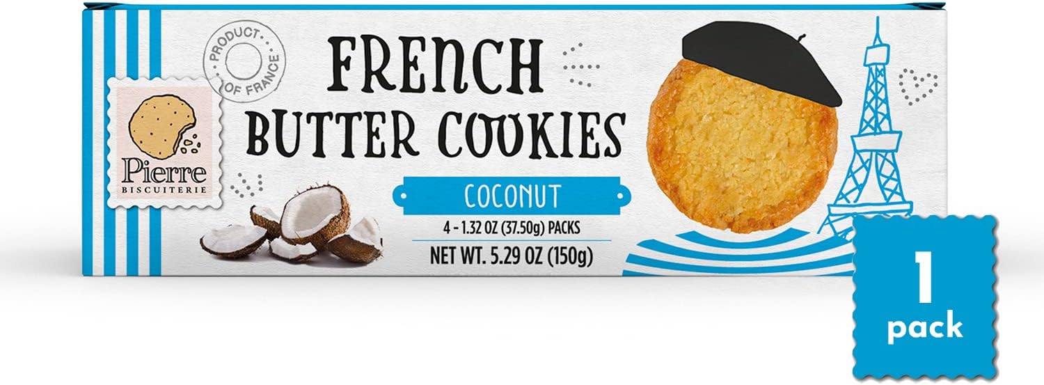 Pierre Biscuiterie French Butter Cookies with Coconut 5.29 Ounce Box (Pack of 1)