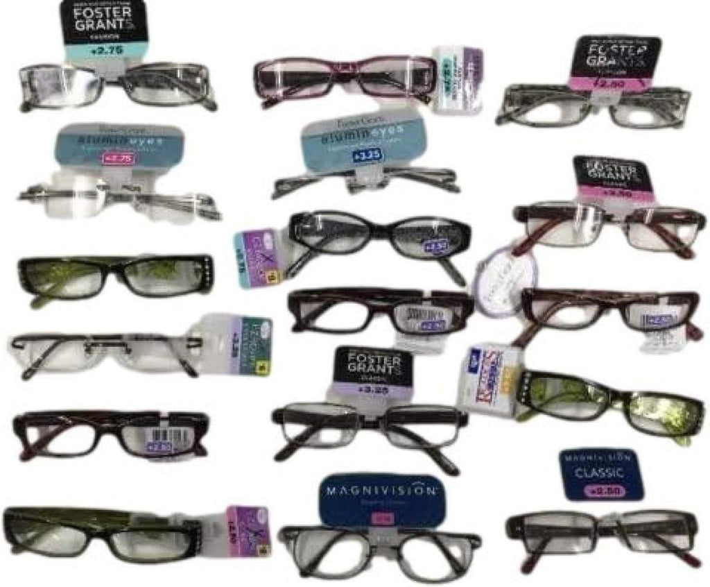 Foster Grant Reading Glasses -10 Pairs Assorted Bulk Magnivision, EZ Readers, Spare Pair, Essentials and other FGX brand READING GLASSES Assorted Strengths And Styles 1.25 - 3.25