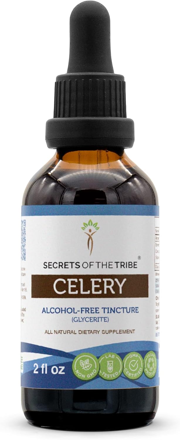 Secrets of the Tribe Celery Tincture Alcohol-Free Liquid Extract, Celery (Apium graveolens) Dried Fruit and Seed (2 FL OZ)