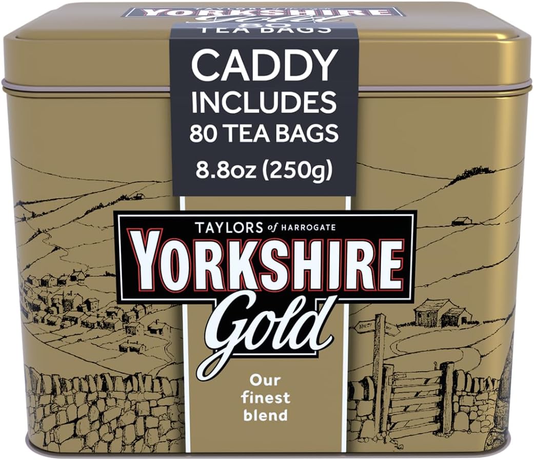 Yorkshire Tea, Gold, 80 Teabags, Gift Tin Caddy, Premium Blend, Rich, Smooth, and Satisfying, Classic British Breakfast Blend, Caffeinated, Enjoy Hot with Milk, 80 Teabags