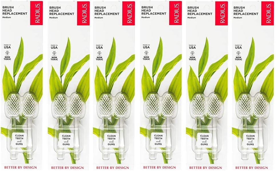 RADIUS Toothbrush Replacement Brush Heads 2-Count Improve Gum Health & Reduce Gum Issues - Medium - Pack of 6