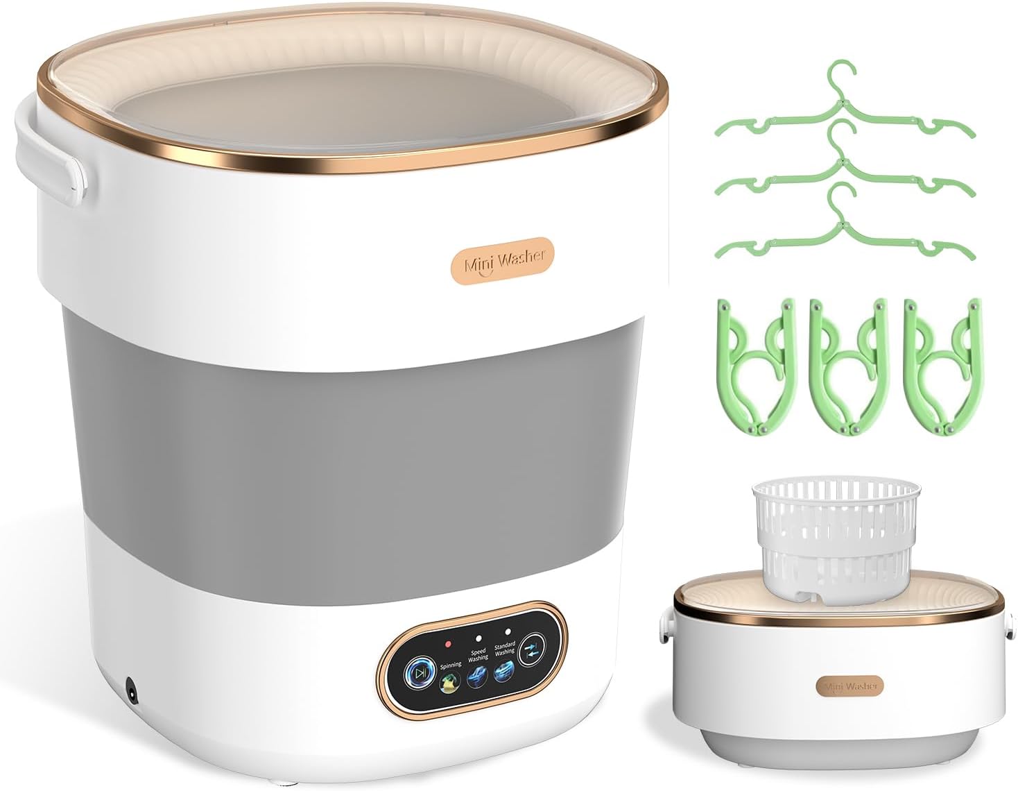 Portable Washing Machine, Folding 16L Mini Washer and Spin-Dryer With Hanger, Large Capacity Small Compact Laundry Machine of Underwear, Baby Clothes, for Apartments, Dormitories, RV, Travel, (White)