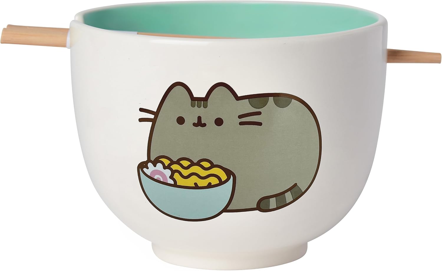 Enesco Pusheen the Cat Eating Ramen Bowl and Chopsticks Set, 3.94 Inch, Multicolor