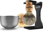 Anbbas Pure Badger Hair Shaving Brush Solid Manchurian Ash Wood Handle,Black Broken-Resistant Acrylic Shaving Stand,Stainless Steel Shaving Bowl Dia 3.2 inch and Goat Milk Soap 100g 4IN1 Set for Men