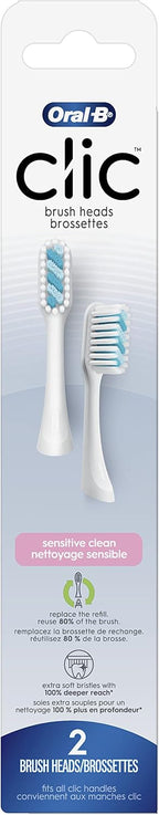 Oral-B Clic Toothbrush Sensitive Clean Replacement Brush Heads, White, 2 Count
