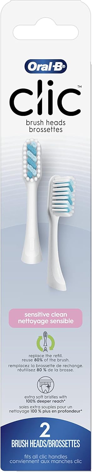 Oral-B Clic Toothbrush Sensitive Clean Replacement Brush Heads, White, 2 Count