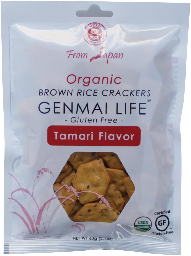 Muso From Japan Genmai Life, Organic Brown Rice Crackers, Gluten Free, Tamari Flavored, 2.1 Ounce