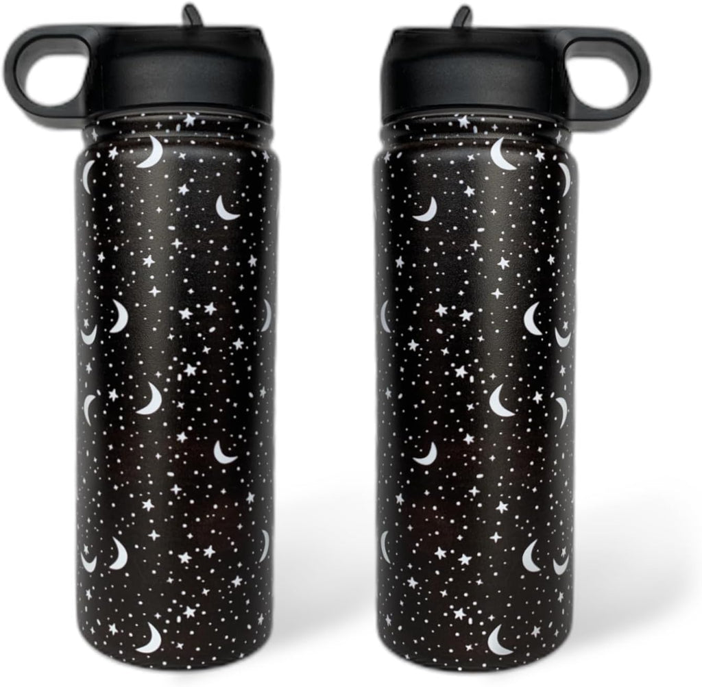 Goth Tumbler with Straw and Lid Gift for Boys Girls Gothic Water Bottle Halloween Travel Kettle Cup for Car Cold and Hot Stainless Steel Double Wall Insulated Mug (star moon, 18oz)