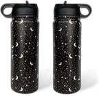 Goth Tumbler with Straw and Lid Gift for Boys Girls Gothic Water Bottle Halloween Travel Kettle Cup for Car Cold and Hot Stainless Steel Double Wall Insulated Mug (star moon, 18oz)