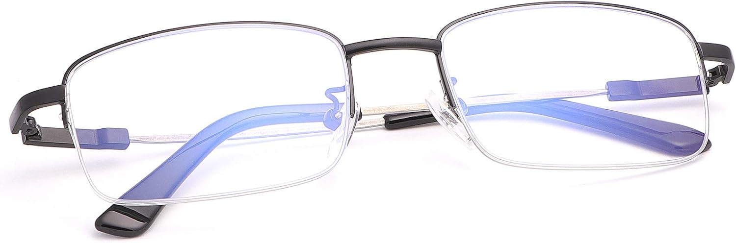 LJIMI Progressive Multifocus Presbyopic Reading Glasses Blue Light Blocking Half Frame Titanium Alloy No Line Multifocal UV Protection Computer Readers for Men and Women Eyeglasses Anti Glare Eyewear