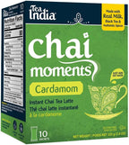 Tea India Chai Moments Cardamom Chai Tea Instant Latte Mix Flavorful Blend Of Premium Black Tea, Cardamom & Natural Ingredients Traditional Indian Tea Individually wrapped 10 Sachets