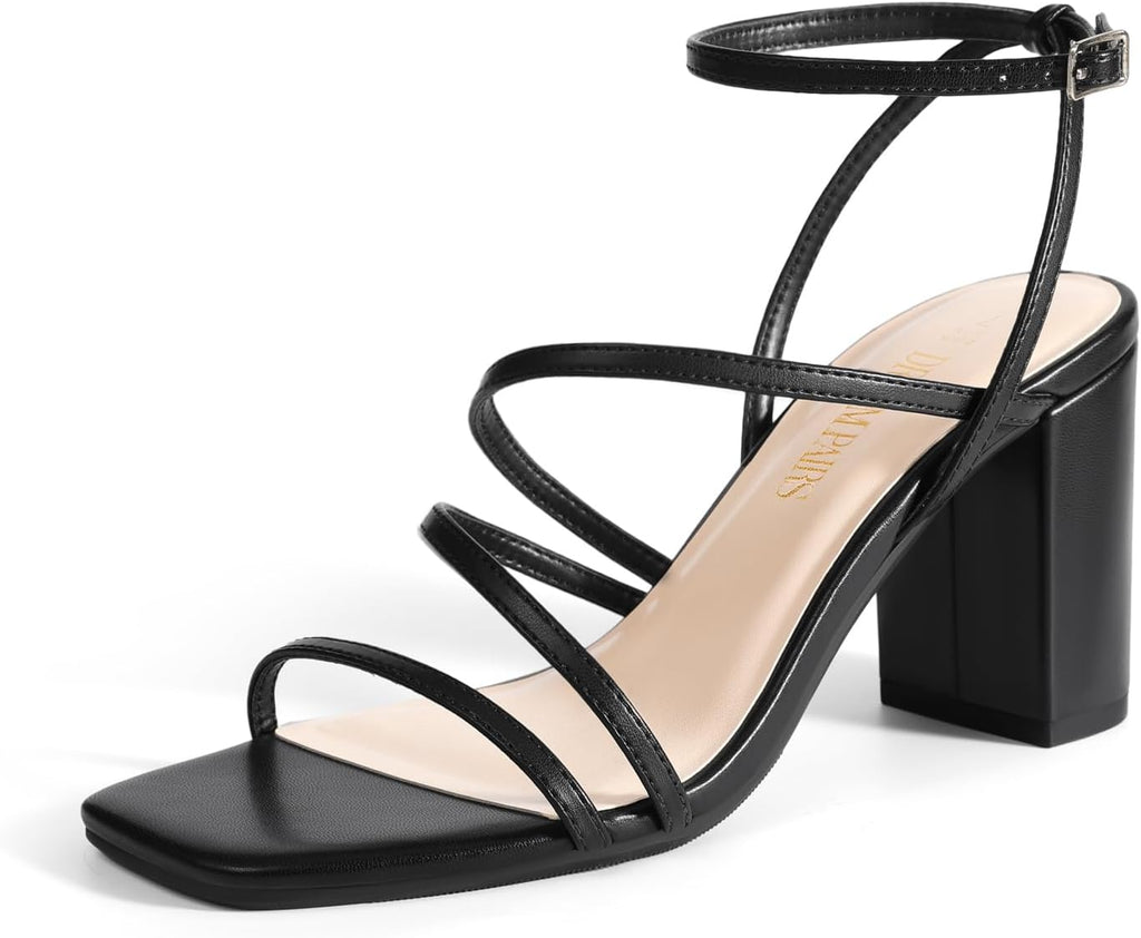 DREAM PAIRS Women's Heels Chunky Block Strappy Square Open Toe Ankle Buckle Heeled Sandals Wedding Party Dress Shoes Indie