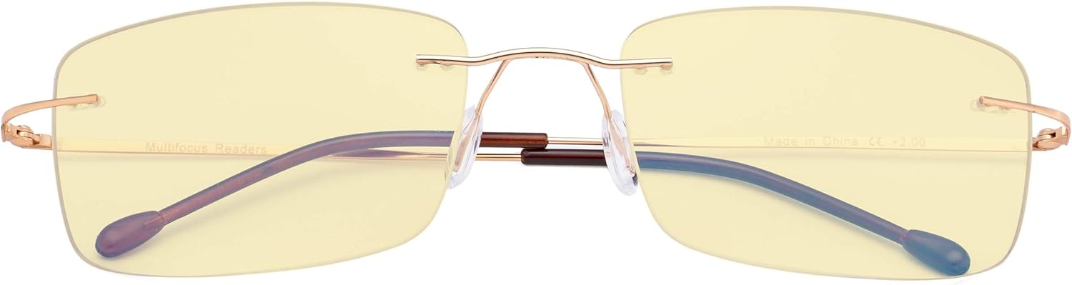 CessBlu Blue Light Blocking Glasses for Men Reading Computer Anti Glare UV Eyeglasses Flexible Rimless Yellow Filter