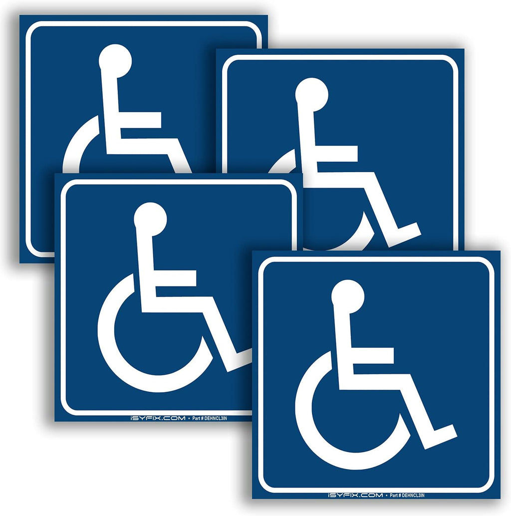 iSYFIX Handicap Signs Stickers Decal Symbol - 4 pack, 3x3 inch - Disable Wheelchair Sign, Disability Sticker, Premium Self-Adhesive Vinyl, Laminated, Indoor & Outdoor