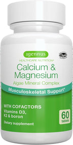 Igennus Red Algae Calcium Magnesium Complex, Comprehensive Bone Support with K2, D3 & Boron, High Absorption Minerals, Vegan & Plant Based, Non-GMO, 60 Tablets