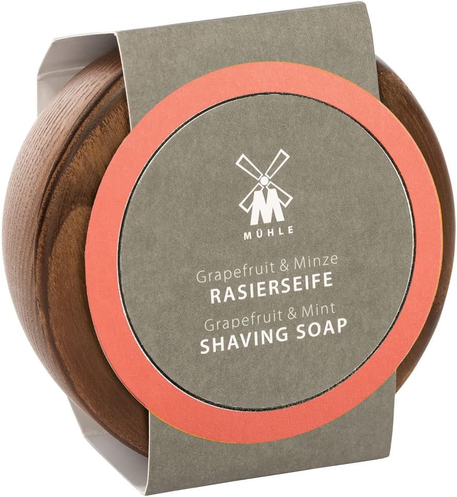 MÜHLE Wooden Bowl With Grapefruit & Mint Shaving Soap, 65 Grams – Shave Soap for Men, Rich & Light Soap Formula, Nurturing Solid Shave Soap Lather, Cooling Effect On Skin
