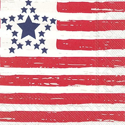 IHR Ideal Home Range Cocktail Napkins Disposable 3-Ply Paper Party Napkin Pack, 5" x 5", Distressed Flag, 20-Count