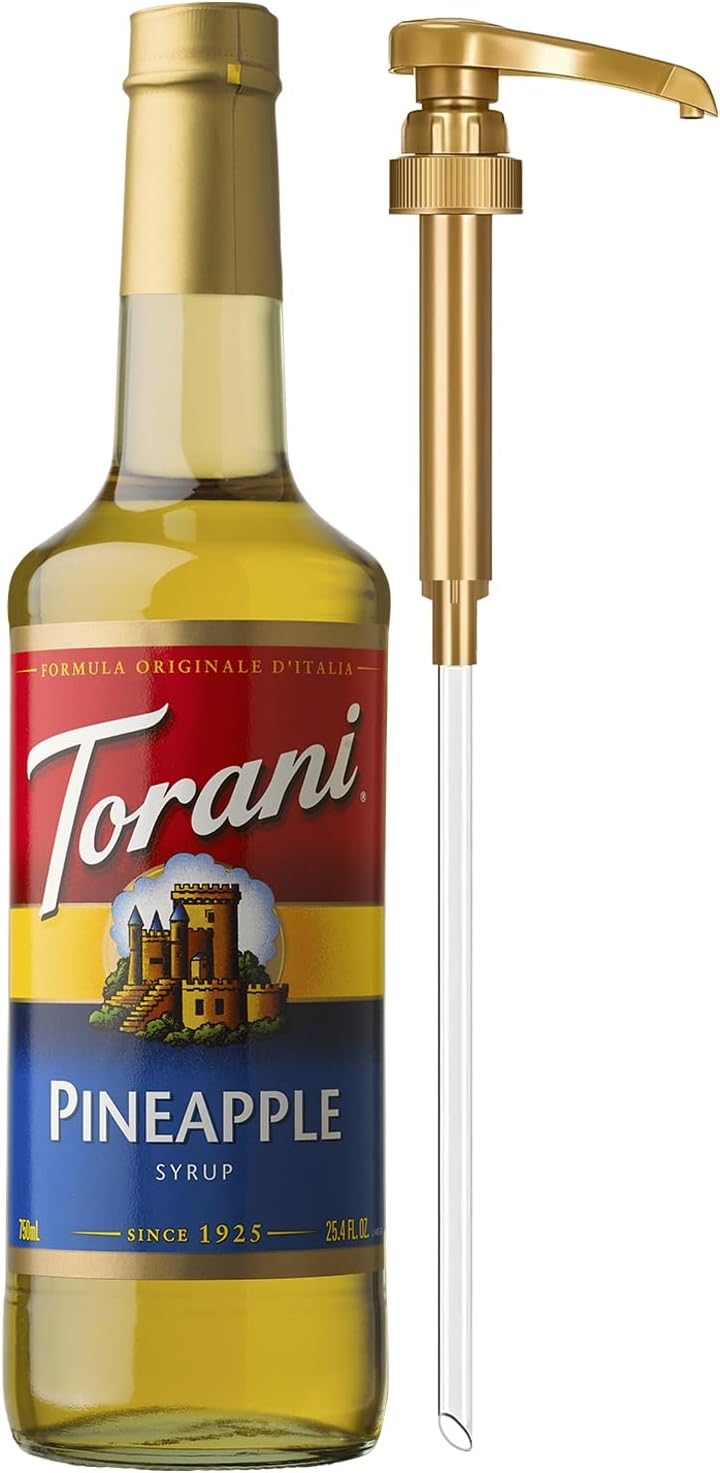 Torani Pineapple Syrup for Drinks, Flavoring for Iced Tea, Lemonade, Sodas, and Cocktails, Glass Bottle with Pump Included, 25.4 Fl Oz
