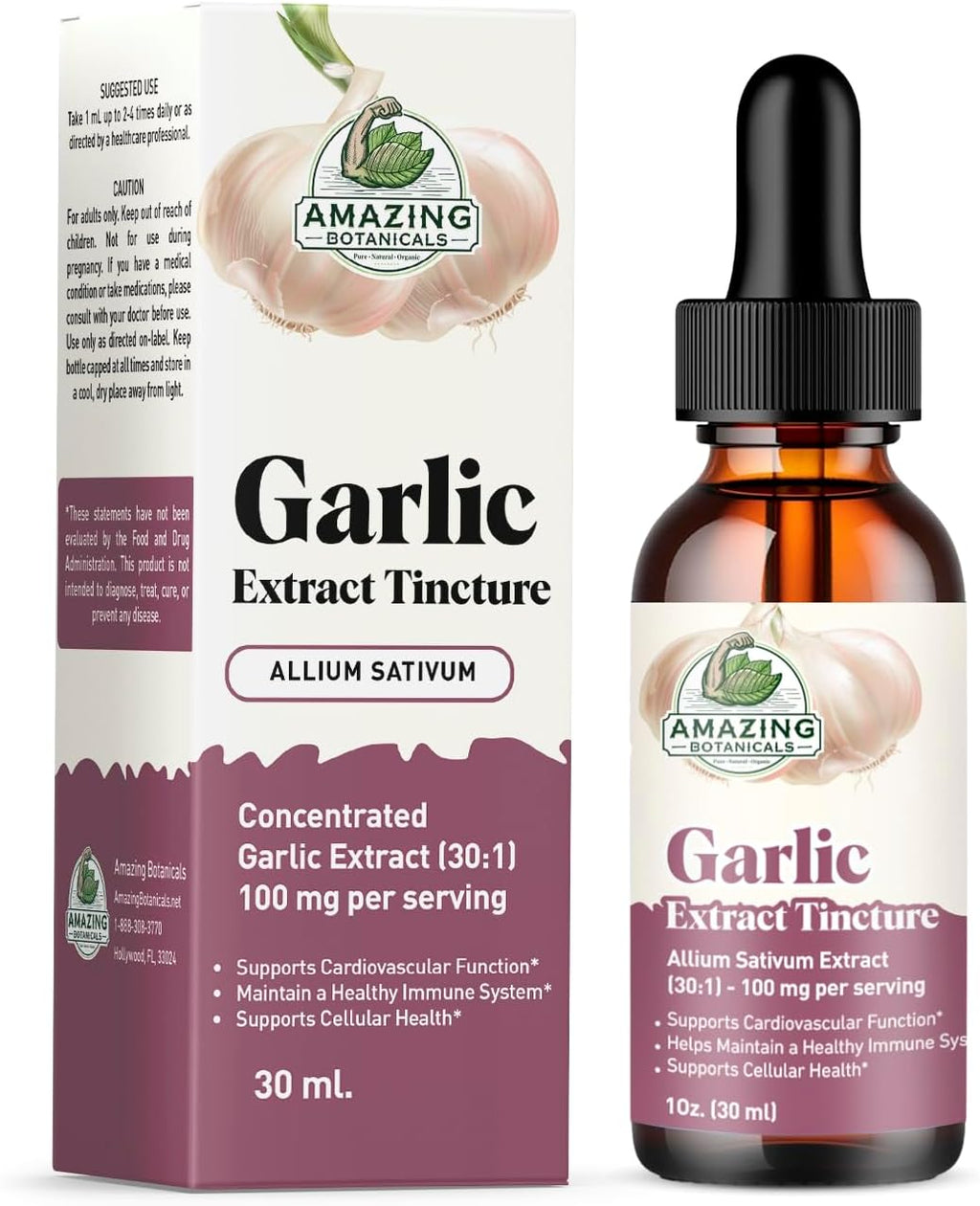 Amazing Botanicals Garlic Tincture – Allium Sativum Herbal Extract – High Potency Liquid Supplement – (1oz)