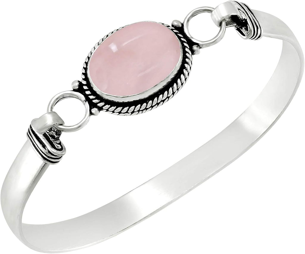 Natural Oval Gemstone Statement Cuff Bracelets for Women – Handmade Birthstone Bangle Bracelet Jewelry – Ideal Gift for Wedding, Christmas & Special Occasions