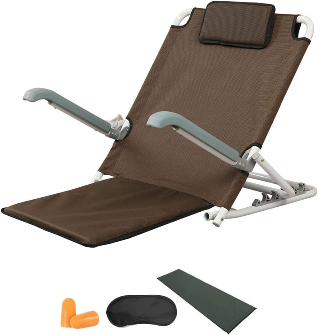 Beach Chair Reading Bed Rest Pillows,Adjustable Bed Backrest,Lifting Bed Backrest Portable Folding Adjustable Sit-Up Back Rest,Neck Lumbar Back Support with Head Pillow,Brown