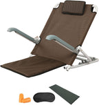 Beach Chair Reading Bed Rest Pillows,Adjustable Bed Backrest,Lifting Bed Backrest Portable Folding Adjustable Sit-Up Back Rest,Neck Lumbar Back Support with Head Pillow,Brown