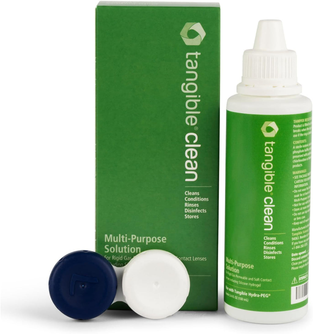 Tangible Clean Multi-Purpose Contact Lens Solution with Lens Case, Travel Size 3.4 FL Oz