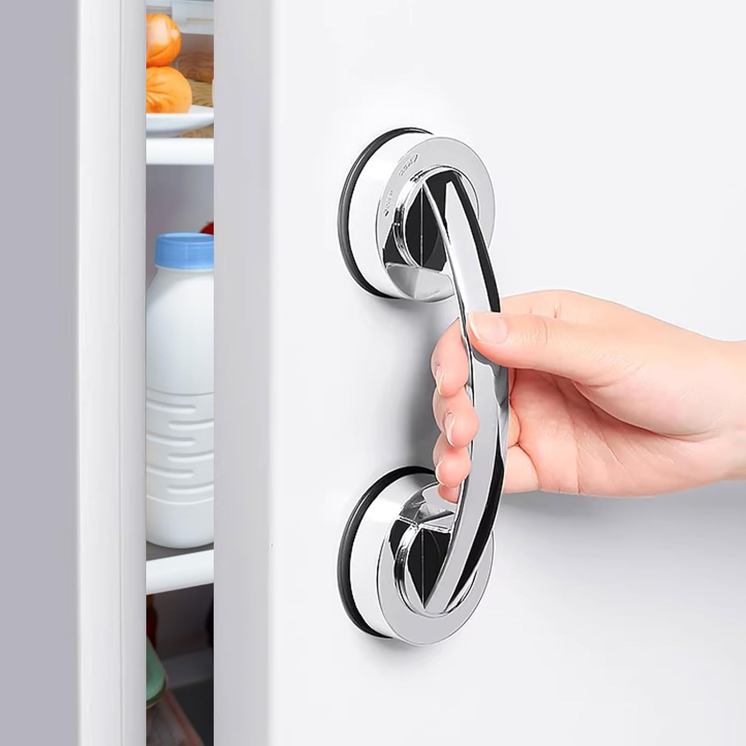 2 Pack Suction Cup Door Handle for Glass Door, Bathroom, Mirror, Cabinet, Strong Vacuum Removable Suction Cup Door Grab Bar, No Drilling, Silver
