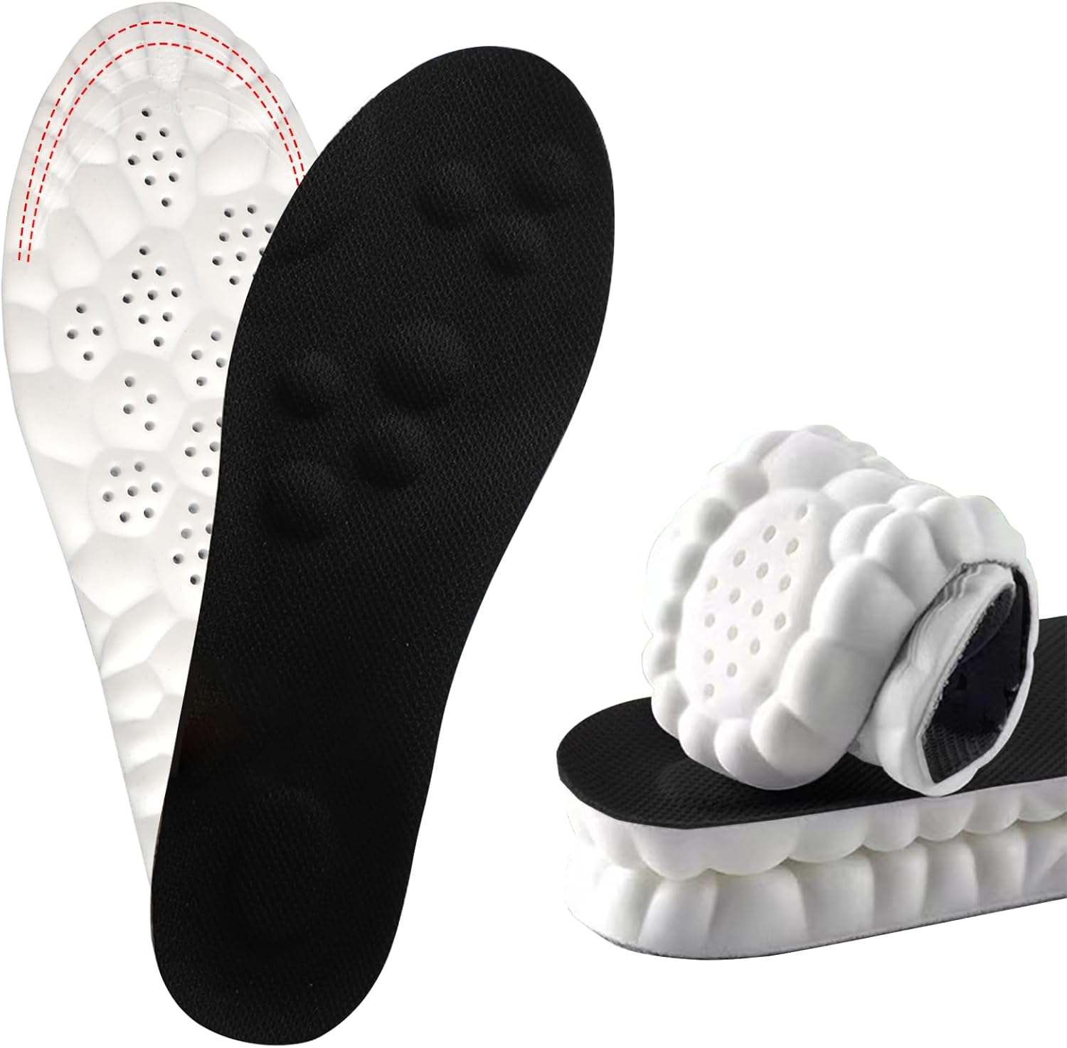 4D Cloud Soles for Men Women,Cloud Insoles,Shoe Inserts Cuttable,Anti Fatigue,Shock Absorption,Foot Pain Relief (Black,Men: 8-8.5/Women: 9-9.5)