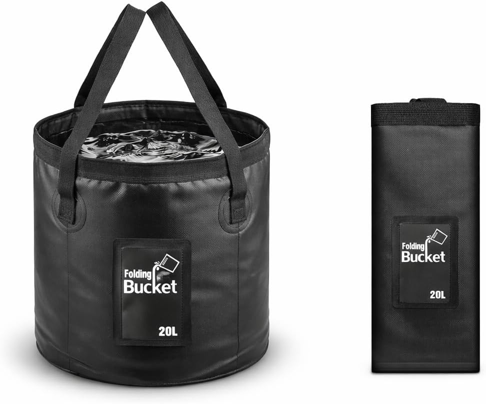 20L Collapsible Bucket – 5 Gallon Portable Folding Water Container with Handles for Car Wash, Camping, Gardening & Fishing Outdoor Use – Leakproof, Durable Foldable Space-Saving Design (Black)