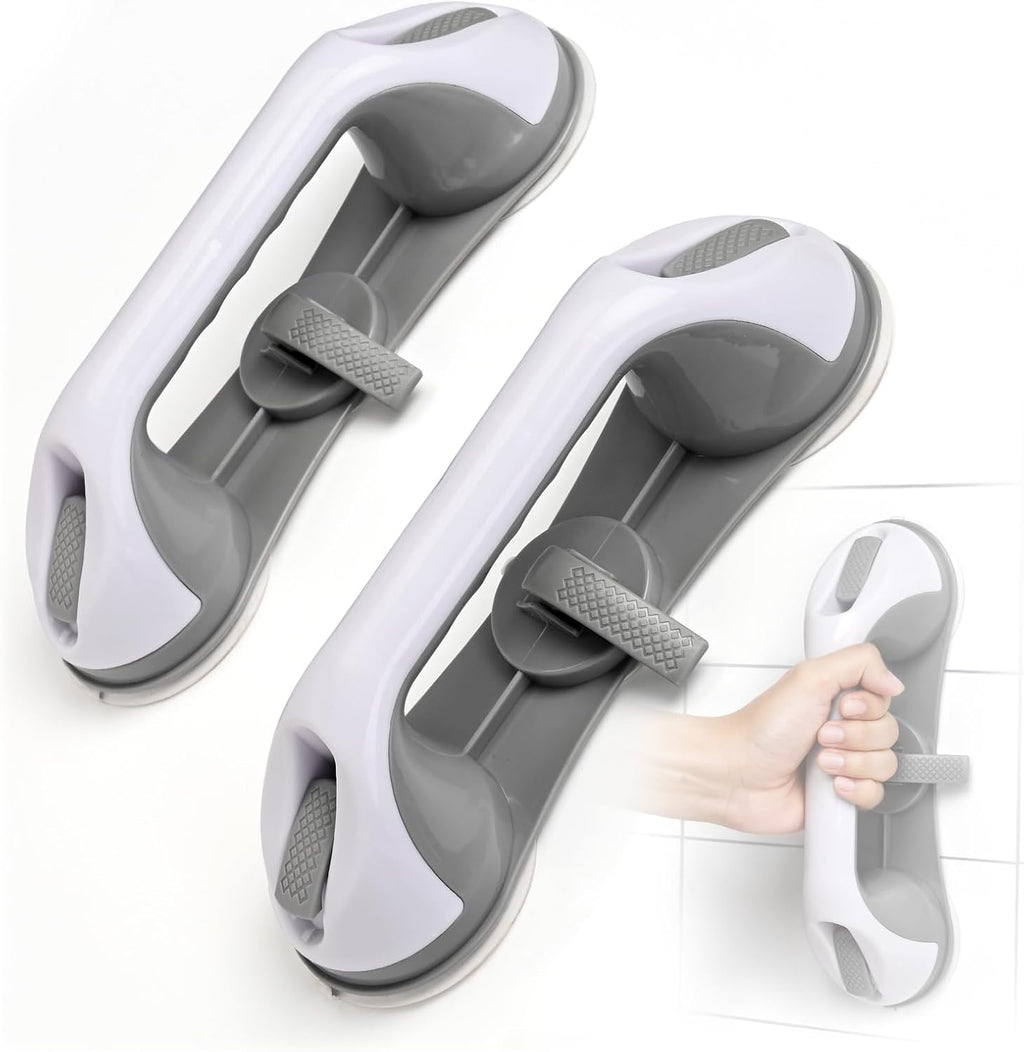 Grab Bars for Bathtubs and Showers 3 Suction Cups Shower Handle, Heavy Duty Safety Shower Grab Bars for Seniors and Elderly, Handicap Bars for Bathroom 2 Pack, Gray