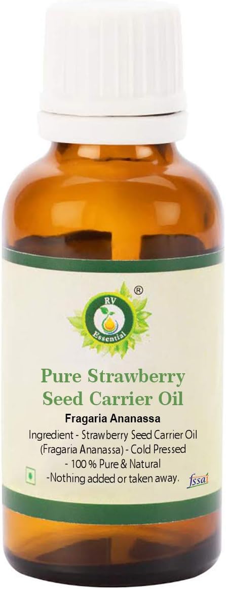 Strawberry Seed Oil | Fragaria Ananassa | for Skin | Moisturizes Skin | Fights Acne | Anti-Aging | for Hair | for Nails | 100% Pure Natural | Cold Pressed | 10ml | 0.338oz by R V Essential