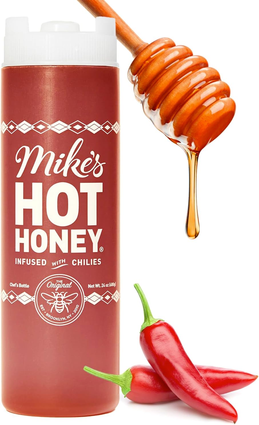 Mike's Hot Honey, America's #1 Brand of Hot Honey, Spicy Honey Infused with Chili Peppers, Gluten-Free, Paleo-Friendly, Sweet Heat, Perfect for Hot Sauce Lovers (24oz Chef’s Bottle, 1 Pack)