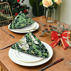 Green Floral Cloth Napkins Set of 6 Soft Napkins Cloth Washable Silky Satin Napkins for Dinner Parties Weddings Holiday Table Decor Reusable Flower William Morris (20x20 in)